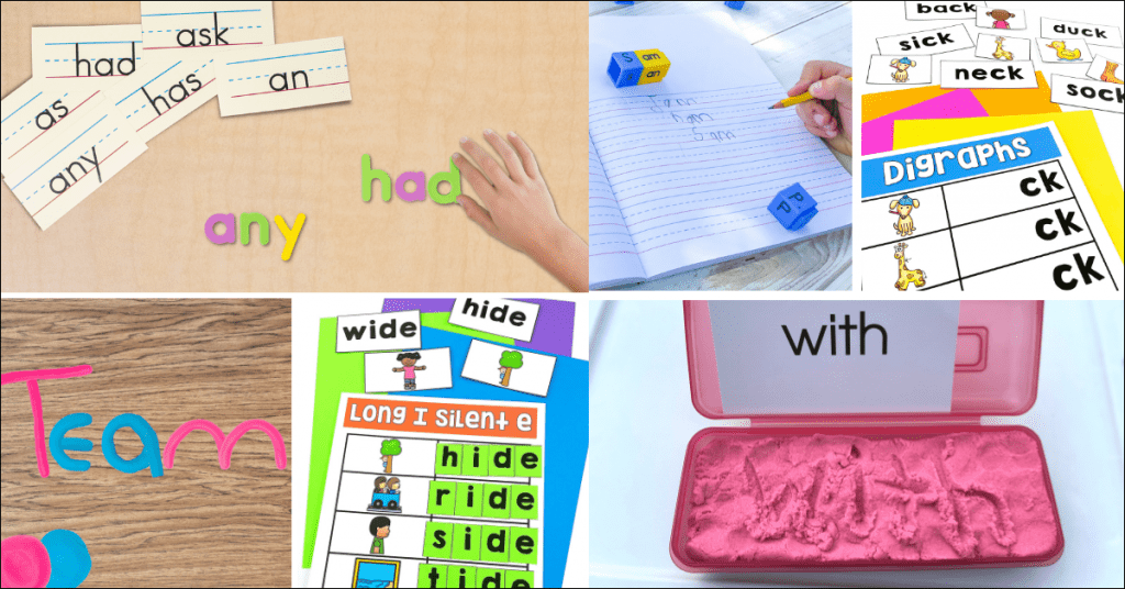 Magnetic letters, sand trays, phonics rods, and activity mats can be used to engage students in practicing their phonics skills.